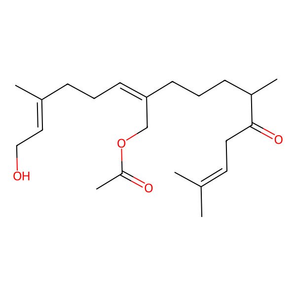2D Structure of [2-(6-Hydroxy-4-methylhex-4-enylidene)-6,10-dimethyl-7-oxoundec-9-enyl] acetate
