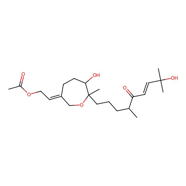 2D Structure of 2-[6-Hydroxy-7-(8-hydroxy-4,8-dimethyl-5-oxonon-6-enyl)-7-methyloxepan-3-ylidene]ethyl acetate