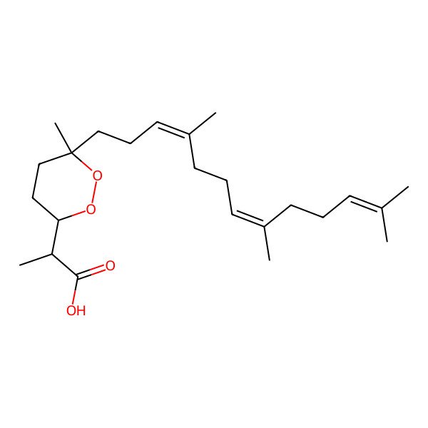 2D Structure of 2-[6-methyl-6-[(3E,7E)-4,8,12-trimethyltrideca-3,7,11-trienyl]dioxan-3-yl]propanoic acid