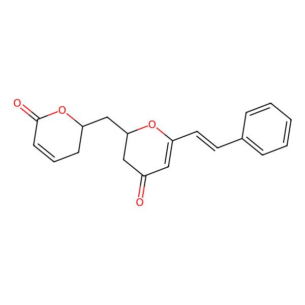 2D Structure of 2-[(6-Oxo-2,3-dihydropyran-2-yl)methyl]-6-(2-phenylethenyl)-2,3-dihydropyran-4-one