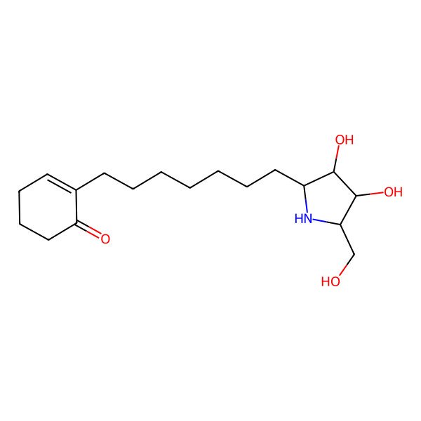 2D Structure of 2-[7-[(2R,3R,4R,5R)-3,4-dihydroxy-5-(hydroxymethyl)pyrrolidin-2-yl]heptyl]cyclohex-2-en-1-one