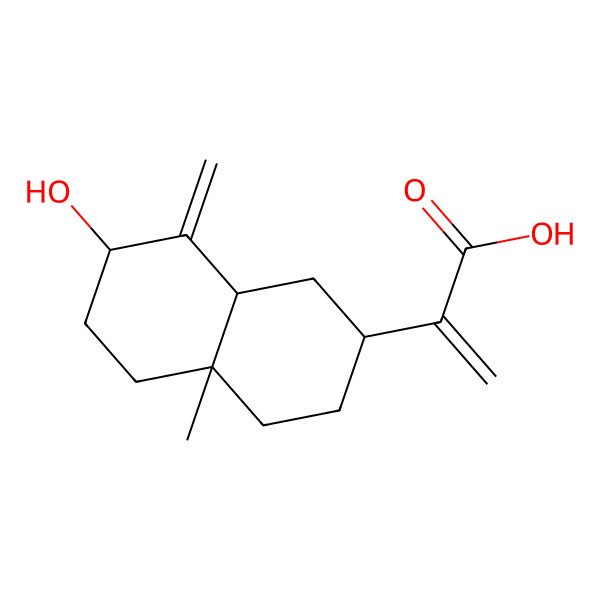 2D Structure of 2-(7-Hydroxy-4a-methyl-8-methylidene-1,2,3,4,5,6,7,8a-octahydronaphthalen-2-yl)prop-2-enoic acid