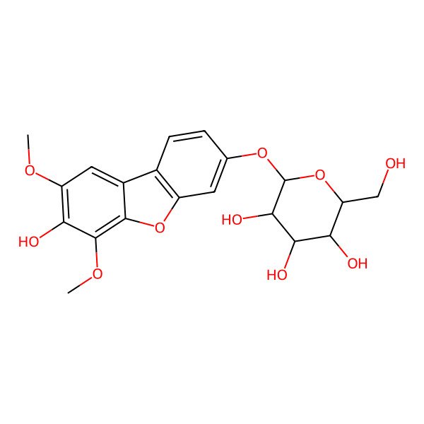 2D Structure of 2-(7-Hydroxy-6,8-dimethoxydibenzofuran-3-yl)oxy-6-(hydroxymethyl)oxane-3,4,5-triol