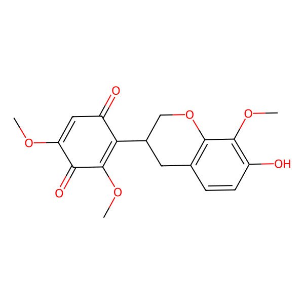 2D Structure of 2-(7-hydroxy-8-methoxy-3,4-dihydro-2H-chromen-3-yl)-3,5-dimethoxycyclohexa-2,5-diene-1,4-dione 2D Structure of 2-(7-hydroxy-8-methoxy-3,4-dihydro-2H-chromen-3-yl)-3,5-dimethoxycyclohexa-2,5-diene-1,4-dione