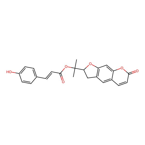 2D Structure of 2-(7-oxo-2,3-dihydrofuro[3,2-g]chromen-2-yl)propan-2-yl (E)-3-(4-hydroxyphenyl)prop-2-enoate