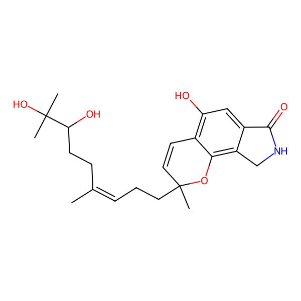 2D Structure of 2-(7,8-Dihydroxy-4,8-dimethylnon-3-enyl)-5-hydroxy-2-methyl-8,9-dihydropyrano[2,3-e]isoindol-7-one