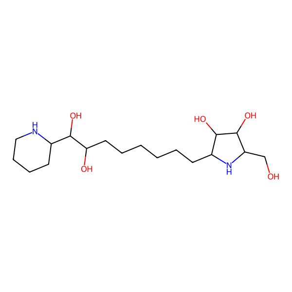 2D Structure of 2-(7,8-Dihydroxy-8-piperidin-2-yloctyl)-5-(hydroxymethyl)pyrrolidine-3,4-diol