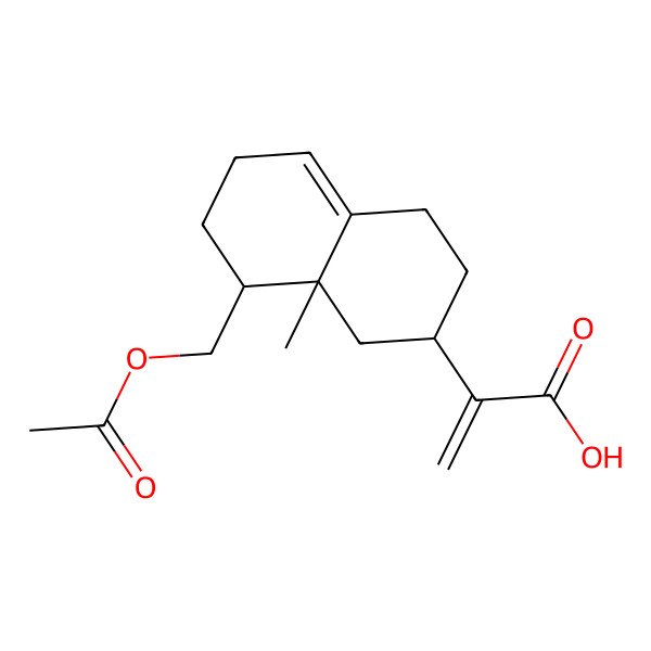 2D Structure of 2-[8-(acetyloxymethyl)-8a-methyl-2,3,4,6,7,8-hexahydro-1H-naphthalen-2-yl]prop-2-enoic acid