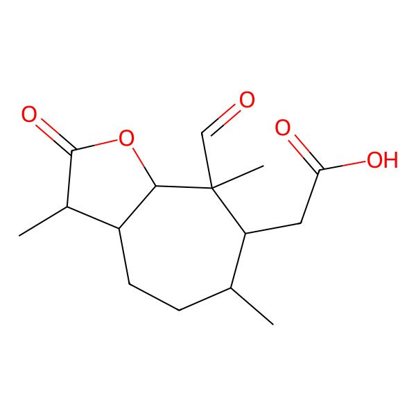 2D Structure of 2-(8-formyl-3,6,8-trimethyl-2-oxo-3a,4,5,6,7,8a-hexahydro-3H-cyclohepta[b]furan-7-yl)acetic acid
