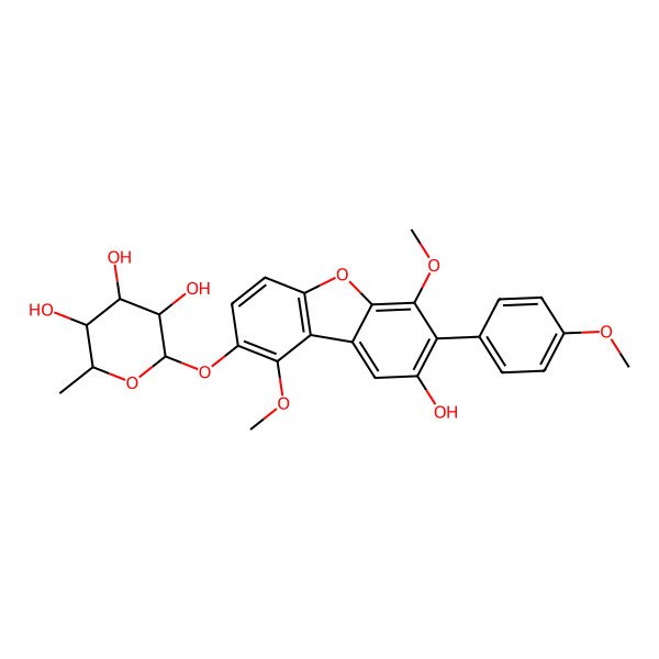 2D Structure of 2-[8-Hydroxy-1,6-dimethoxy-7-(4-methoxyphenyl)dibenzofuran-2-yl]oxy-6-methyloxane-3,4,5-triol