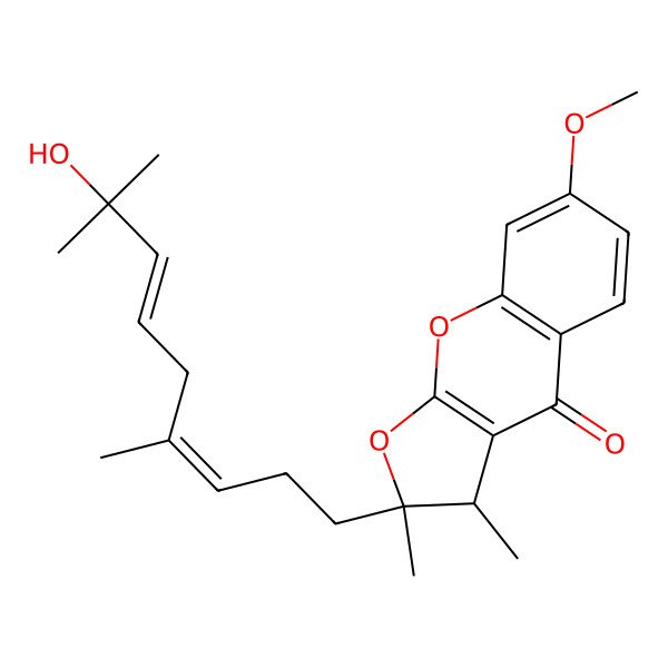 2D Structure of 2-(8-hydroxy-4,8-dimethylnona-3,6-dienyl)-7-methoxy-2,3-dimethyl-3H-furo[2,3-b]chromen-4-one