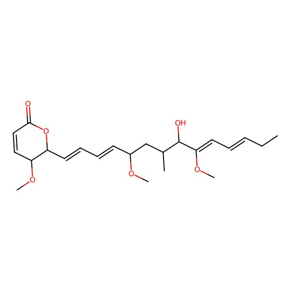 2D Structure of 2-(8-Hydroxy-5,9-dimethoxy-7-methyltetradeca-1,3,9,11-tetraenyl)-3-methoxy-2,3-dihydropyran-6-one