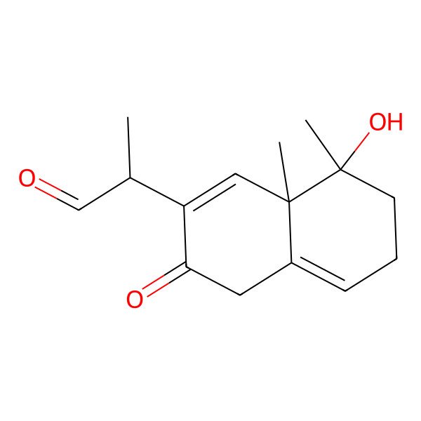 2D Structure of 2-(8-hydroxy-8,8a-dimethyl-3-oxo-6,7-dihydro-4H-naphthalen-2-yl)propanal 2D Structure of 2-(8-hydroxy-8,8a-dimethyl-3-oxo-6,7-dihydro-4H-naphthalen-2-yl)propanal