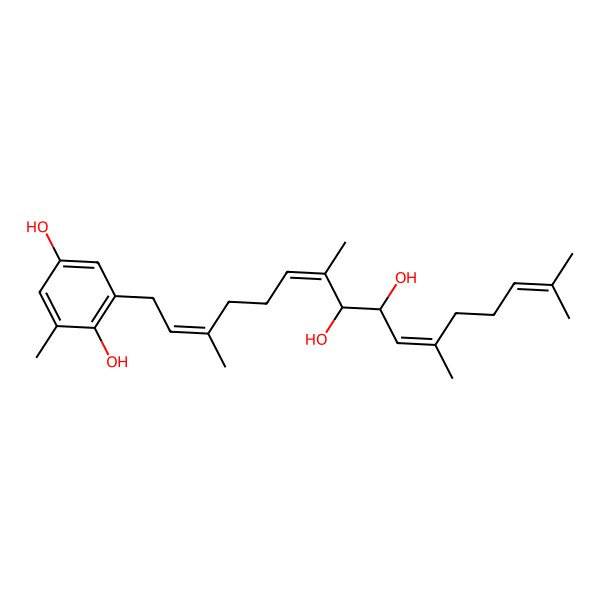 2D Structure of 2-(8,9-Dihydroxy-3,7,11,15-tetramethylhexadeca-2,6,10,14-tetraenyl)-6-methylbenzene-1,4-diol