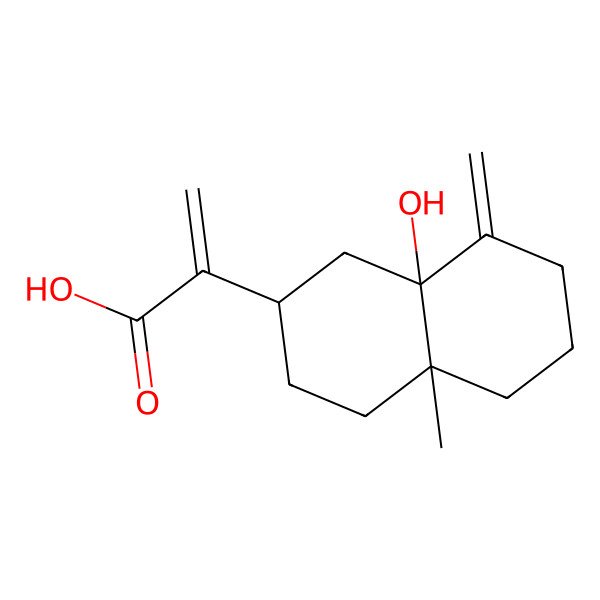 2D Structure of 2-(8a-hydroxy-4a-methyl-8-methylidene-2,3,4,5,6,7-hexahydro-1H-naphthalen-2-yl)prop-2-enoic acid
