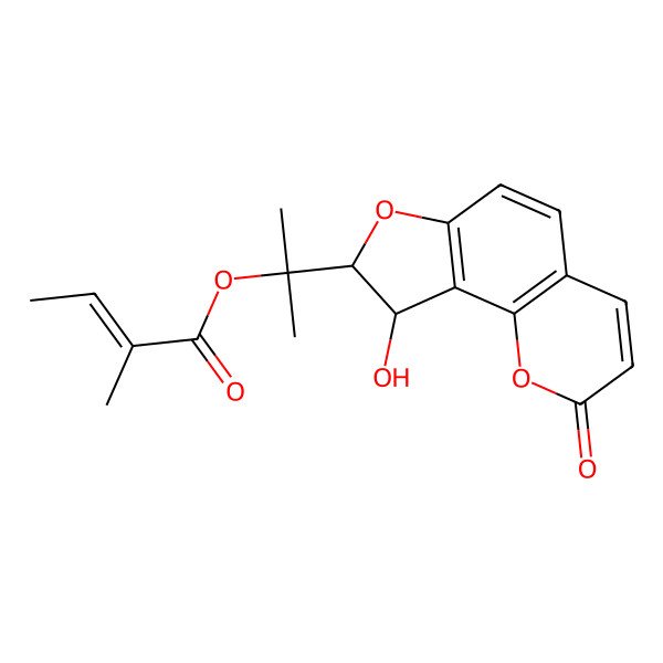 2D Structure of 2-[(8S,9R)-9-hydroxy-2-oxo-8,9-dihydrofuro[2,3-h]chromen-8-yl]propan-2-yl 2-methylbut-2-enoate