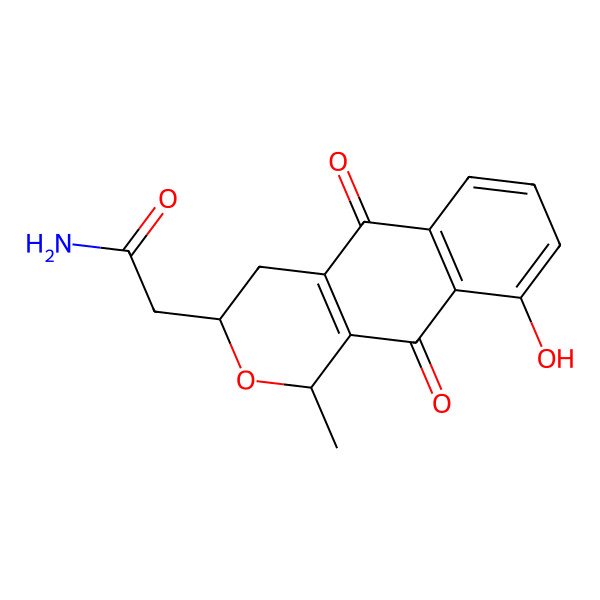 2D Structure of 2-(9-hydroxy-1-methyl-5,10-dioxo-3,4-dihydro-1H-benzo[g]isochromen-3-yl)acetamide