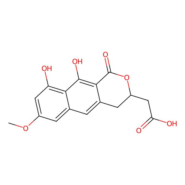 2D Structure of 2-(9,10-Dihydroxy-7-methoxy-1-oxo-3,4-dihydrobenzo[g]isochromen-3-yl)acetic acid