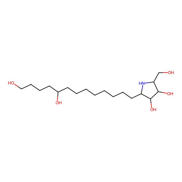 2D Structure of 2-(9,13-Dihydroxytridecyl)-5-(hydroxymethyl)pyrrolidine-3,4-diol