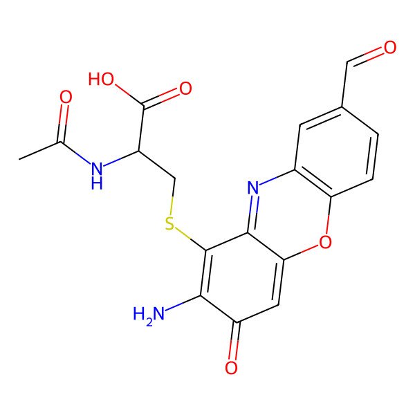 2D Structure of 2-Acetamido-3-(2-amino-8-formyl-3-oxophenoxazin-1-yl)sulfanylpropanoic acid