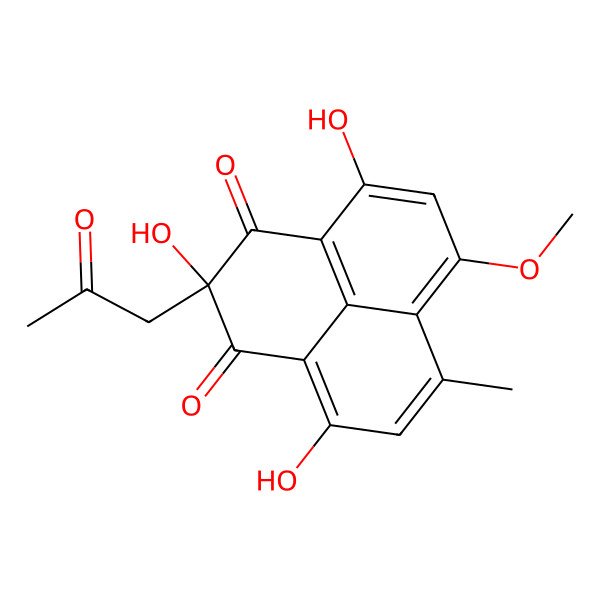 2D Structure of 2-Acetonyl-2,4,9-trihydroxy-6-methoxy-7-methyl-1H-phenalene-1,3(2H)-dione