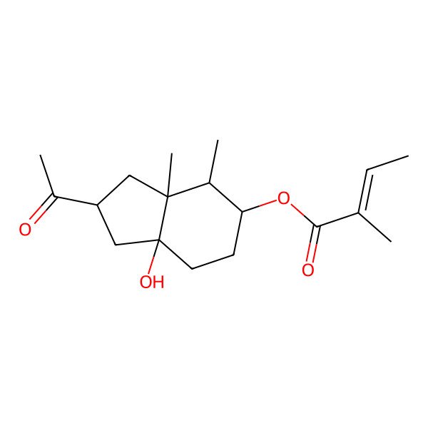 2D Structure of (2-acetyl-7a-hydroxy-3a,4-dimethyl-2,3,4,5,6,7-hexahydro-1H-inden-5-yl) 2-methylbut-2-enoate