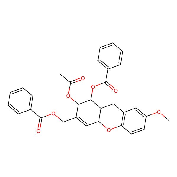 2D Structure of (2-acetyloxy-1-benzoyloxy-7-methoxy-2,4a,9,9a-tetrahydro-1H-xanthen-3-yl)methyl benzoate 2D Structure of (2-acetyloxy-1-benzoyloxy-7-methoxy-2,4a,9,9a-tetrahydro-1H-xanthen-3-yl)methyl benzoate