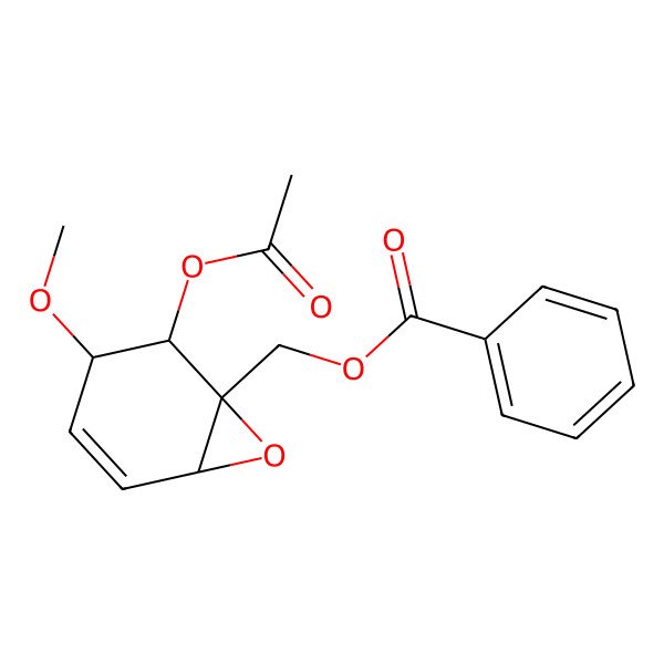 2D Structure of (2-Acetyloxy-3-methoxy-7-oxabicyclo[4.1.0]hept-4-en-1-yl)methyl benzoate