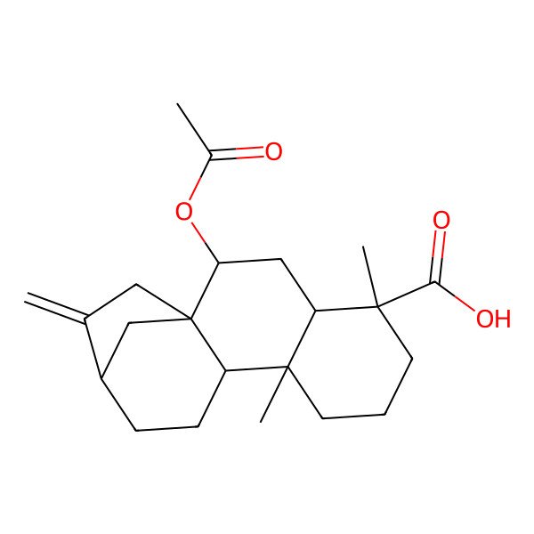 2D Structure of 2-Acetyloxy-5,9-dimethyl-14-methylidenetetracyclo[11.2.1.01,10.04,9]hexadecane-5-carboxylic acid