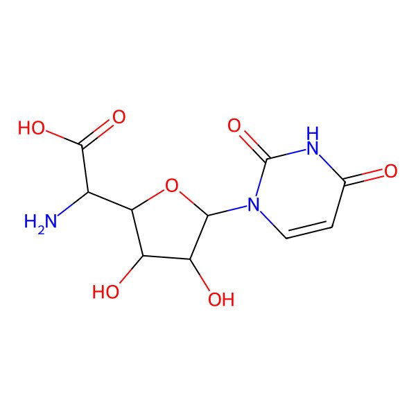 2D Structure of (2S)-2-amino-2-[(2R,3S,4R,5R)-5-(2,4-dioxo-1,2,3,4-tetrahydropyrimidin-1-yl)-3,4-dihydroxyoxolan-2-yl]acetic acid