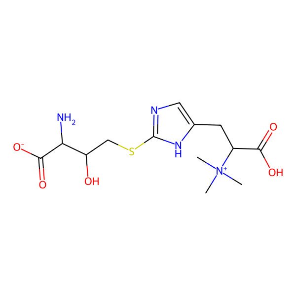 2D Structure of 2-amino-4-[[5-[2-carboxy-2-(trimethylazaniumyl)ethyl]-1H-imidazol-2-yl]sulfanyl]-3-hydroxybutanoate