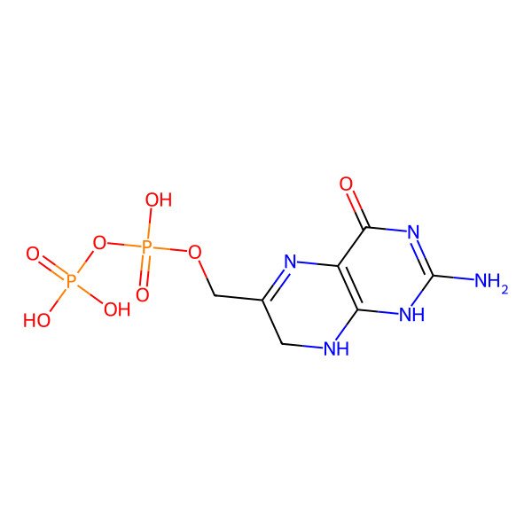 2D Structure of (2-amino-4-oxo-7,8-dihydro-1H-pteridin-6-yl)methyl phosphono hydrogen phosphate