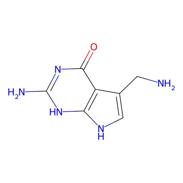 2D Structure of 2-amino-5-(aminomethyl)-1,7-dihydropyrrolo[2,3-d]pyrimidin-4-one