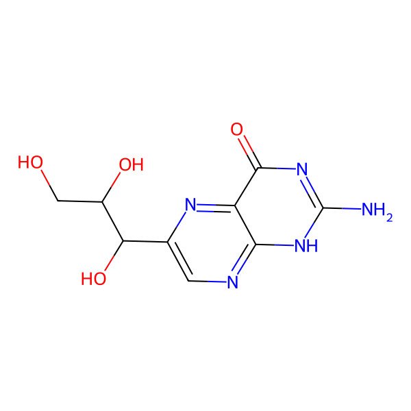 2D Structure of 2-amino-6-[(1R,2S)-1,2,3-trihydroxypropyl]-1H-pteridin-4-one