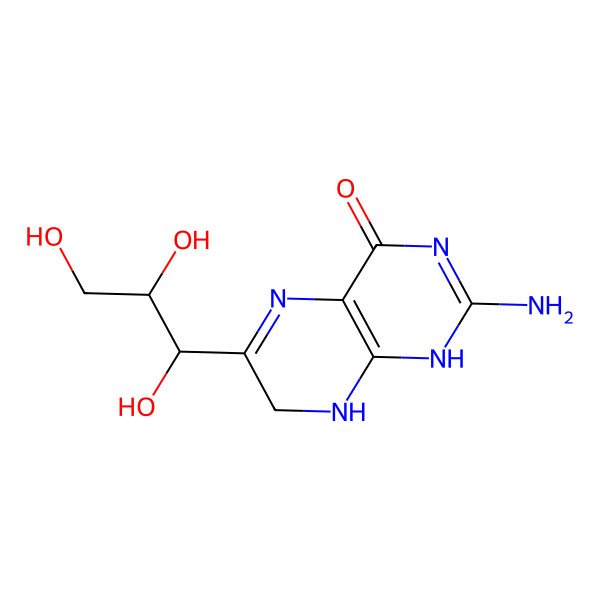 2D Structure of 2-amino-6-[(1S,2R)-1,2,3-trihydroxypropyl]-7,8-dihydro-1H-pteridin-4-one