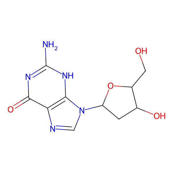 2D Structure of 2-amino-9-[4-hydroxy-5-(hydroxymethyl)oxolan-2-yl]-3H-purin-6-one
