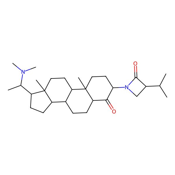 2D Structure of 2-Azetidinone, 1-(20-alpha-(dimethylamino)-4-oxo-5-alpha-pregnan-3-beta-yl)-3-isopropyl-, (3R)-