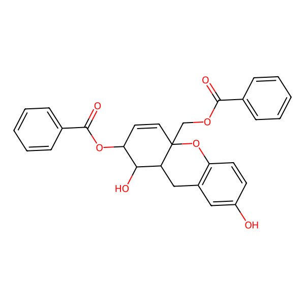 2D Structure of (2-Benzoyloxy-1,7-dihydroxy-1,2,9,9a-tetrahydroxanthen-4a-yl)methyl benzoate