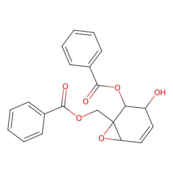 2D Structure of (2-Benzoyloxy-3-hydroxy-7-oxabicyclo[4.1.0]hept-4-en-1-yl)methyl benzoate