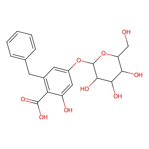 2D Structure of 2-benzyl-6-hydroxy-4-[(2S,3R,4S,5S,6R)-3,4,5-trihydroxy-6-(hydroxymethyl)oxan-2-yl]oxybenzoic acid