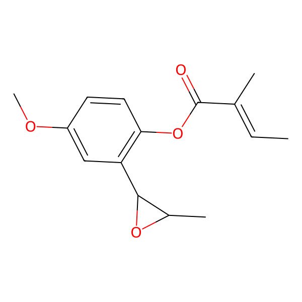 2D Structure of 2-Butenoic acid, 2-methyl-, 4-methoxy-2-(3-methyloxiranyl)phenyl ester