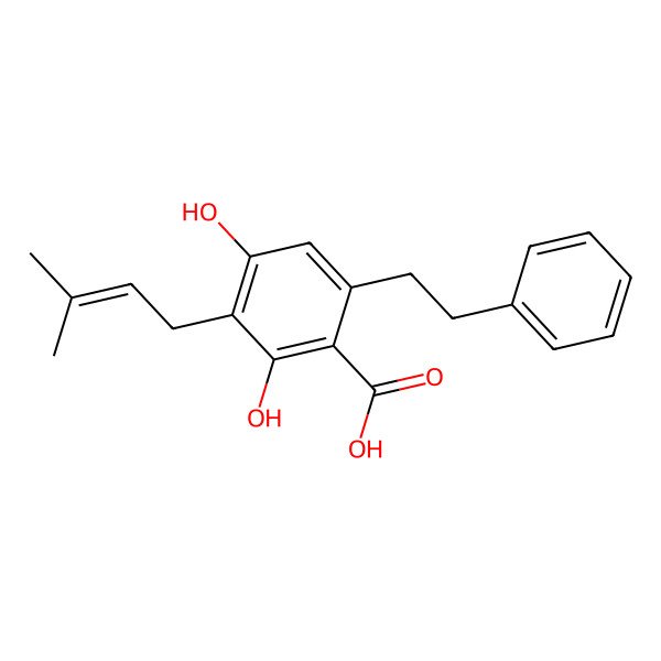 2D Structure of 2-Carboxy-3,5-dihydroxy-4-(3-methyl-2-butenyl)bibenzyl 2D Structure of 2-Carboxy-3,5-dihydroxy-4-(3-methyl-2-butenyl)bibenzyl