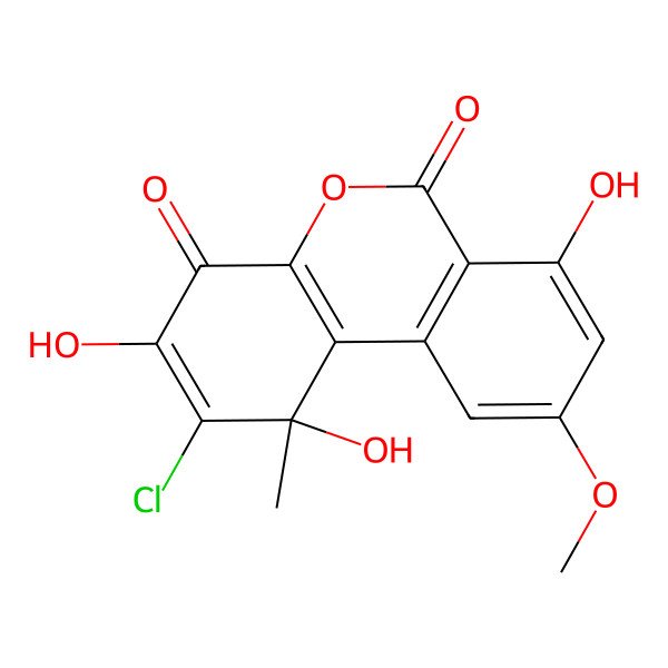 2D Structure of 2-Chloro-1,3,7-trihydroxy-9-methoxy-1-methylbenzo[c]chromene-4,6-dione