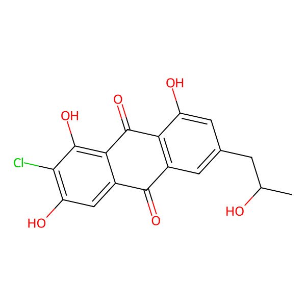 2D Structure of 2-chloro-1,3,8-trihydroxy-6-[(2S)-2-hydroxypropyl]anthracene-9,10-dione