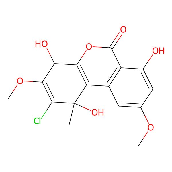 2D Structure of 2-chloro-1,4,7-trihydroxy-3,9-dimethoxy-1-methyl-4H-benzo[c]chromen-6-one