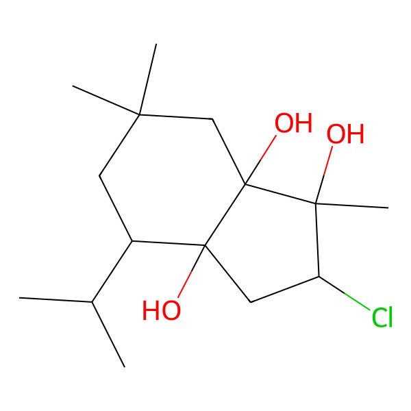 2D Structure of 2-chloro-1,6,6-trimethyl-4-propan-2-yl-3,4,5,7-tetrahydro-2H-indene-1,3a,7a-triol