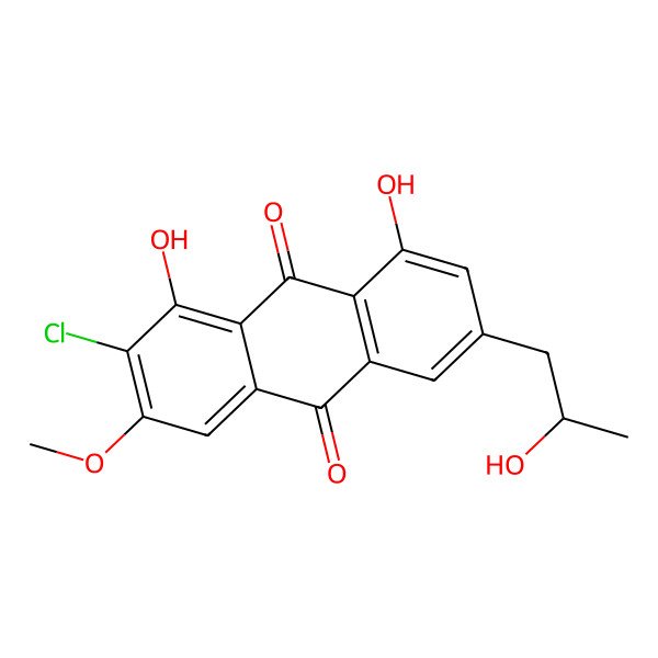 2D Structure of 2-chloro-1,8-dihydroxy-6-[(2S)-2-hydroxypropyl]-3-methoxyanthracene-9,10-dione