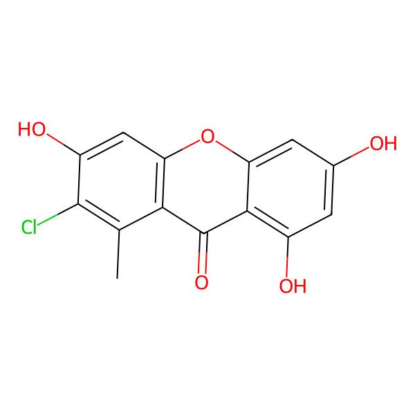 2D Structure of 2-Chloro-3,6,8-trihydroxy-1-methyl-9H-xanthen-9-one