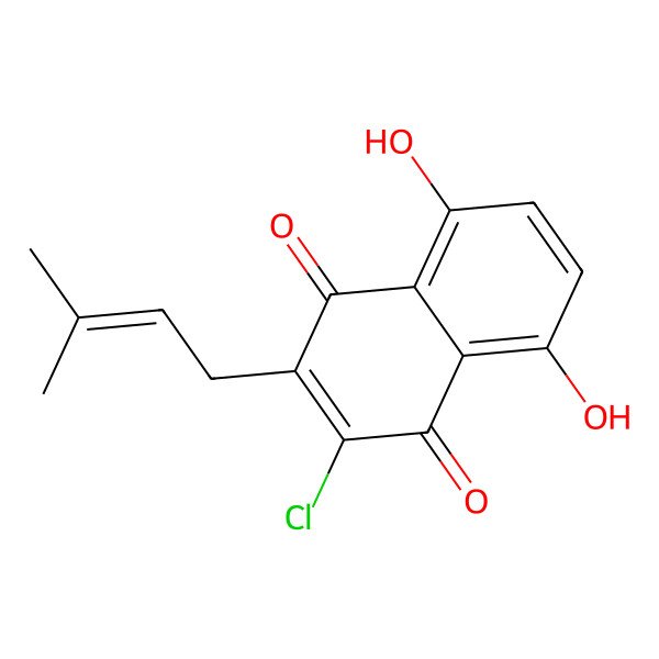 2D Structure of 2-Chloro-5,8-dihydroxy-3-(3-methyl-2-butenyl)-1,4-naphthalenedione, 9CI
