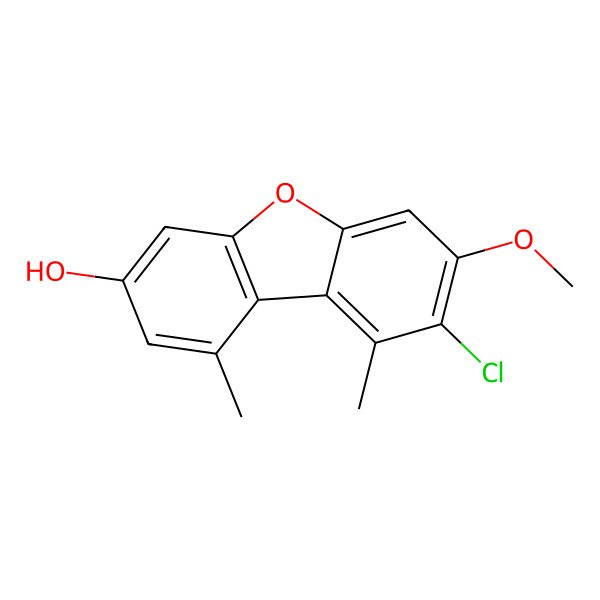 2D Structure of 2-Chloro-7-hydroxy-3-methoxy-1,9-dimethyldibenzofuran